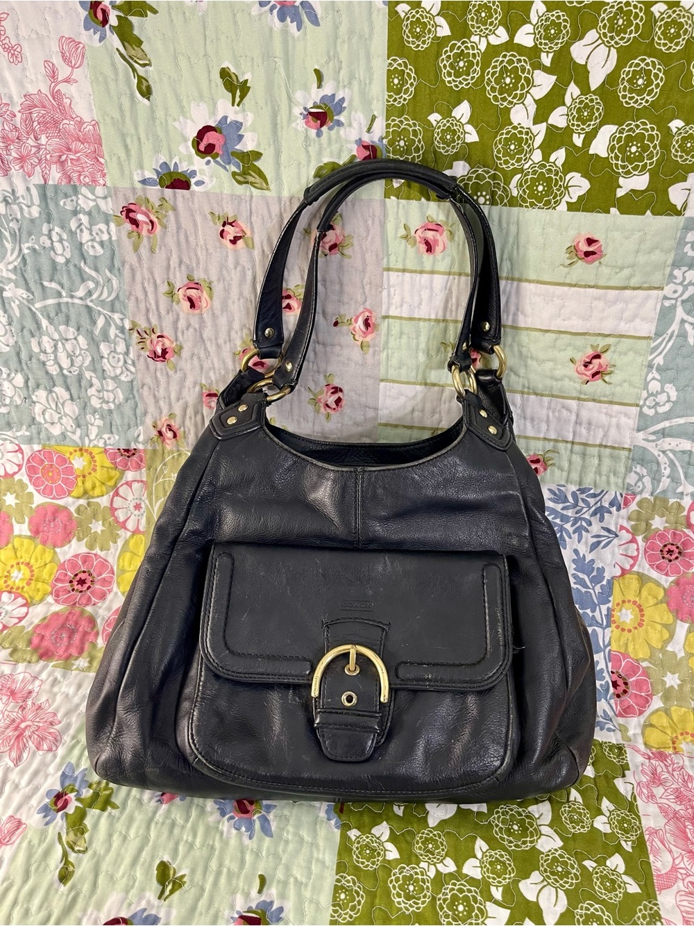 vintage coach black campbell shoulder bag